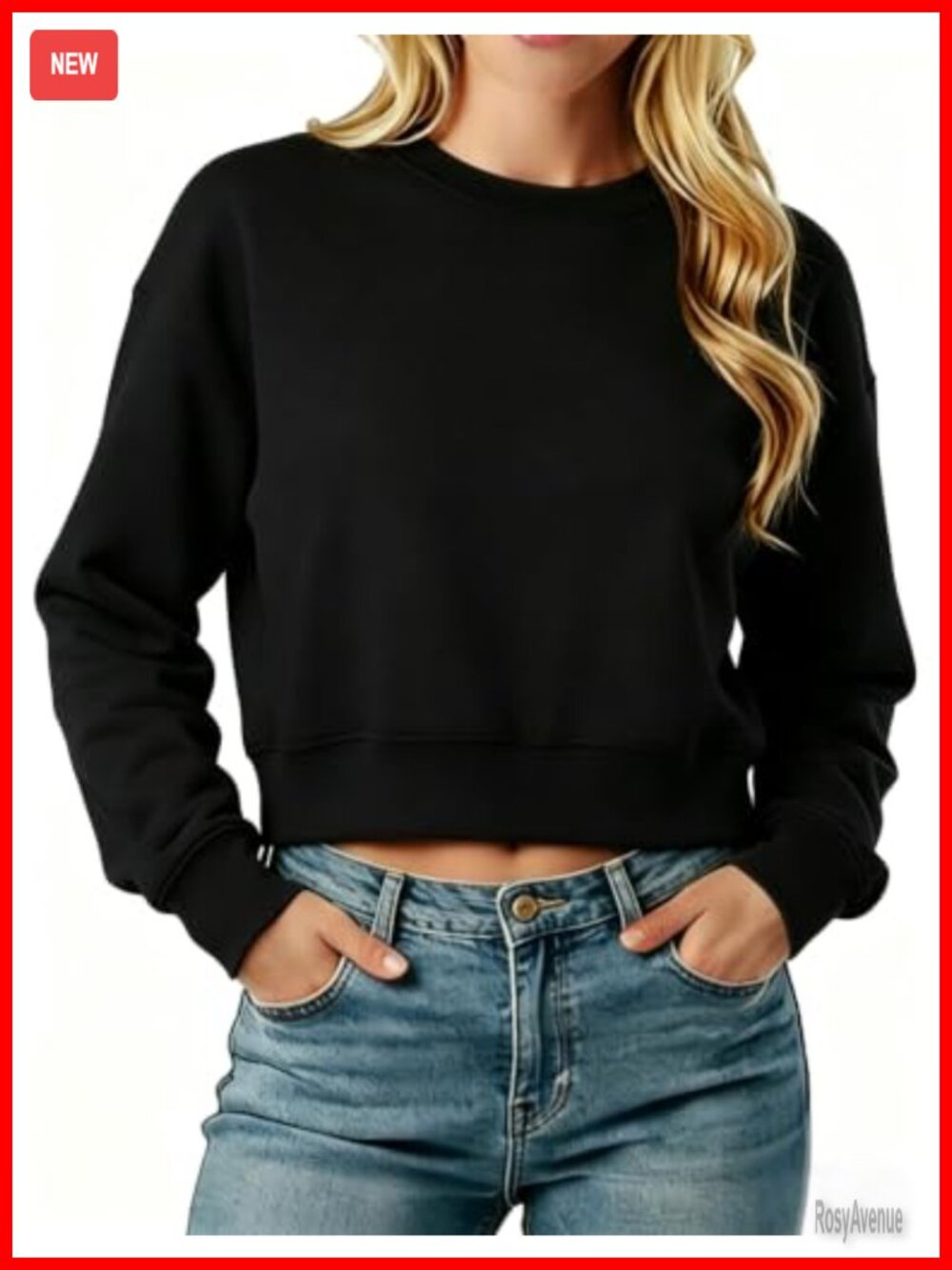 Cropped Sweatshirt Crewneck Long Sleeve Pullover Women Casual